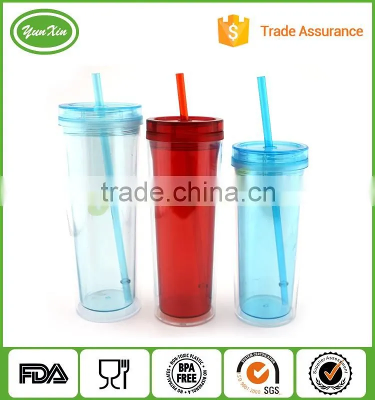 BPA free 500ML colorfull skinny tall Tumbler sippy cup with lid with straw