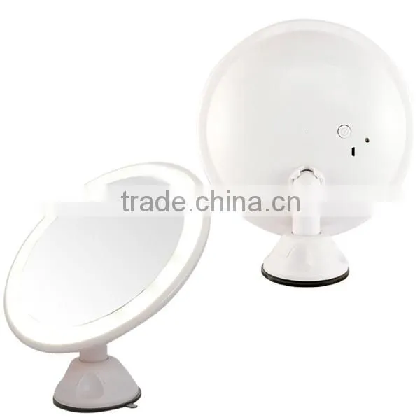 Round 5X magnification lighted makeup mirror with suction cup