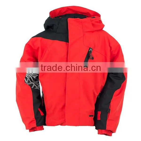 green warm little boys ski jacket in snow sport