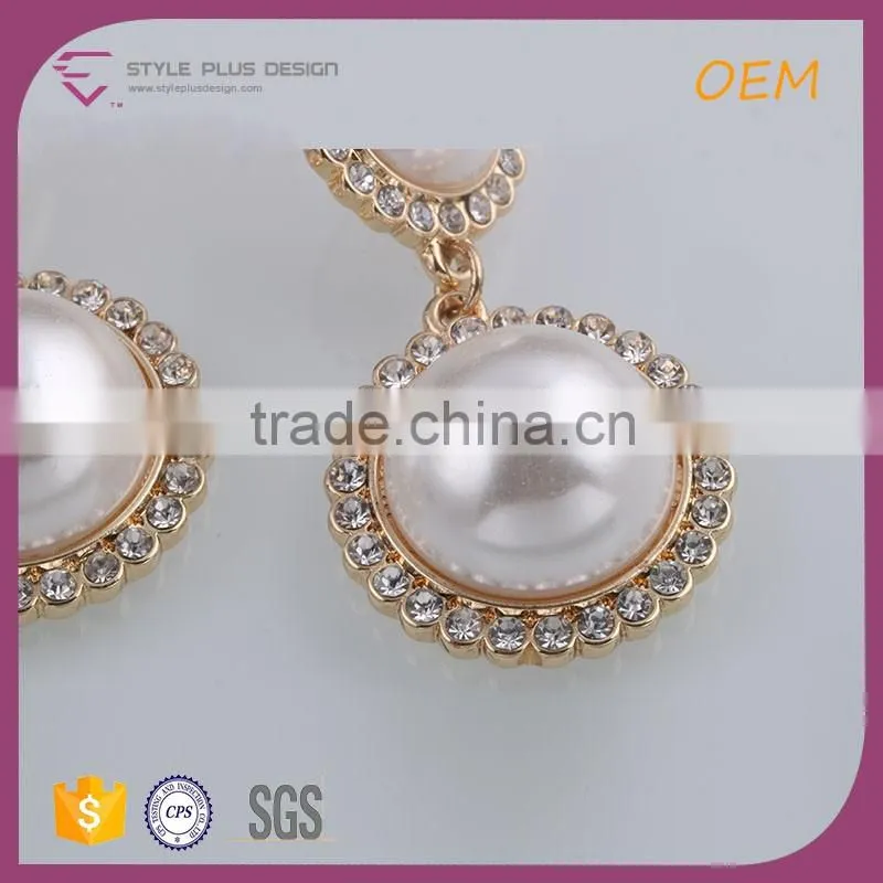 E78086I01 Gold plating lighter stud earring plastic rhinestone hoop custom elegant fancy jewelry double sided pearl earrings