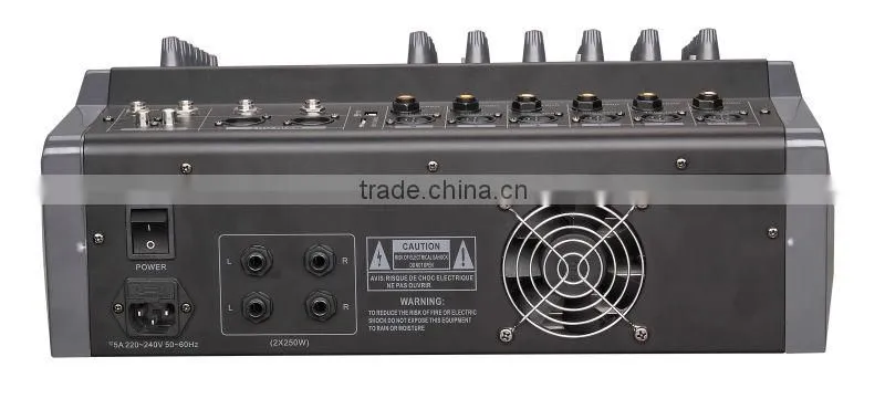 8 channels mixer console for studio stage with amplifier+display+USB