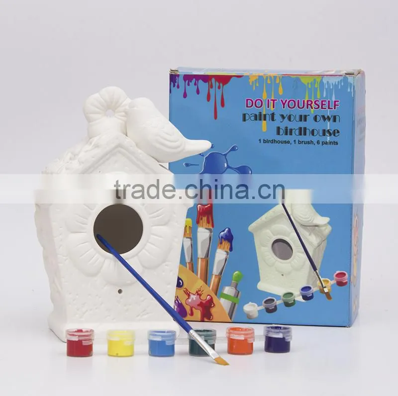KIDS ACRYLIC PAINT CERAMIC BIRD HOUSE SET