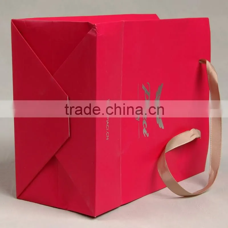 250gsm coated paper hand bag rose red paper bags for ornament