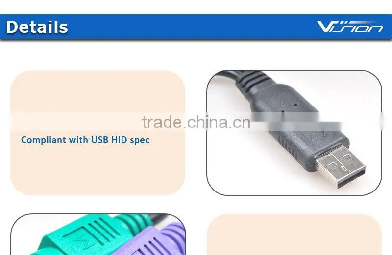 20cm USB to PS/2 KVM convert adapter for keyboard and mouse