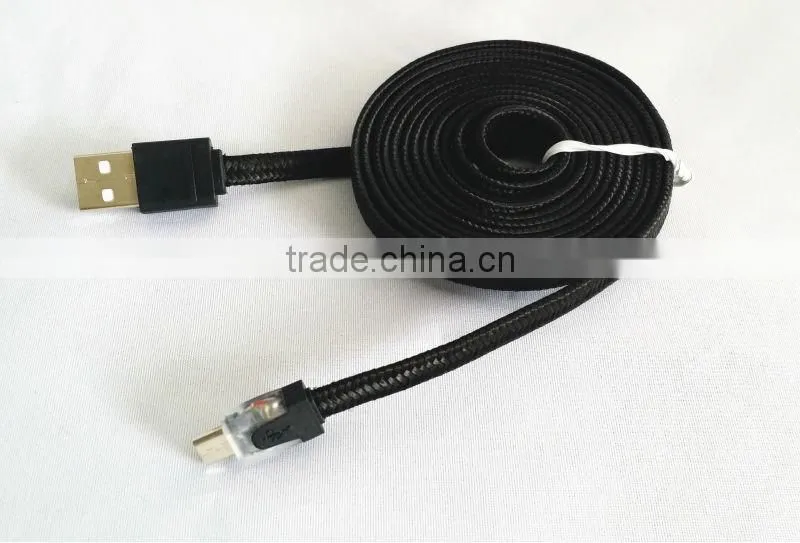 OEM Fabric Braided LED Light Micro USB data Sync Charging Cable for HTC Nokia Samsung
