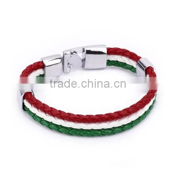 2016 wholesale fashion pu colorful leather bracelet with stainless steel clasp