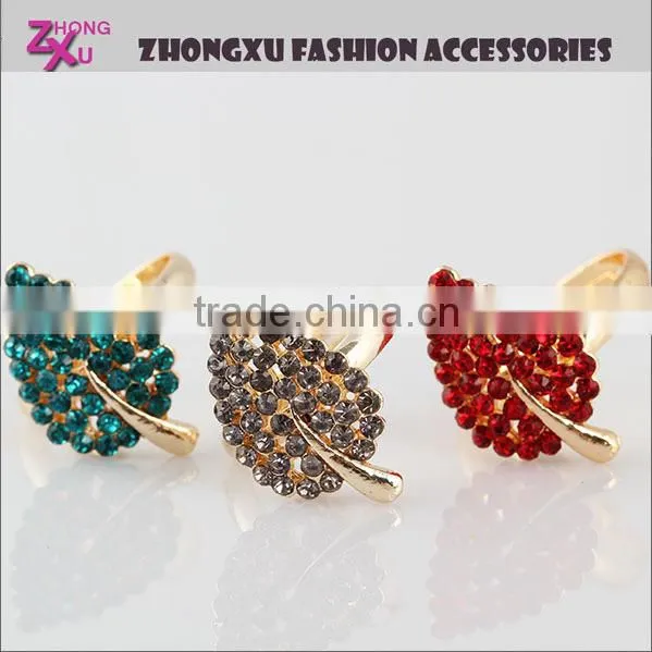 new custom cheap fashion gold rhinestone leaf ring