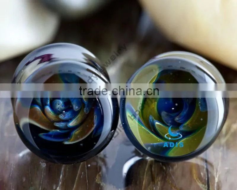 Pyrex Fashion Expander Zebra Grain Color Glass Earrings Plugs