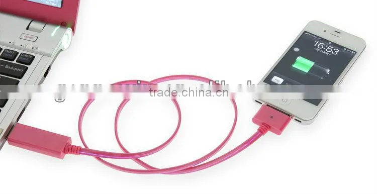 flowing light visible usb charger cable for mobile phone