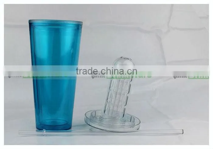 Clear Reusable Plastic Straw Cup with Lid Fruit Infuser