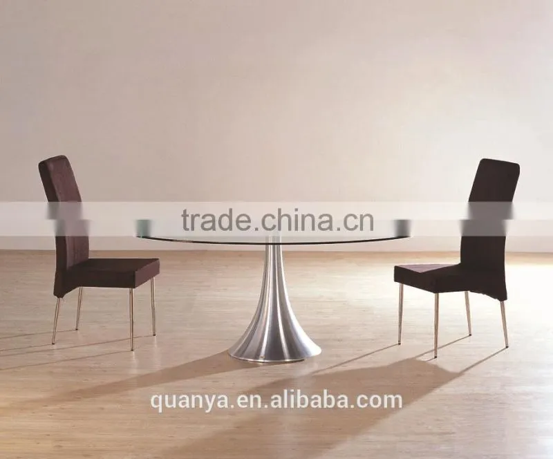 Round glass table with stainless steel base