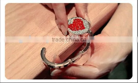 bag hanger with crystal heart,handbag snap clips bag decorative chain