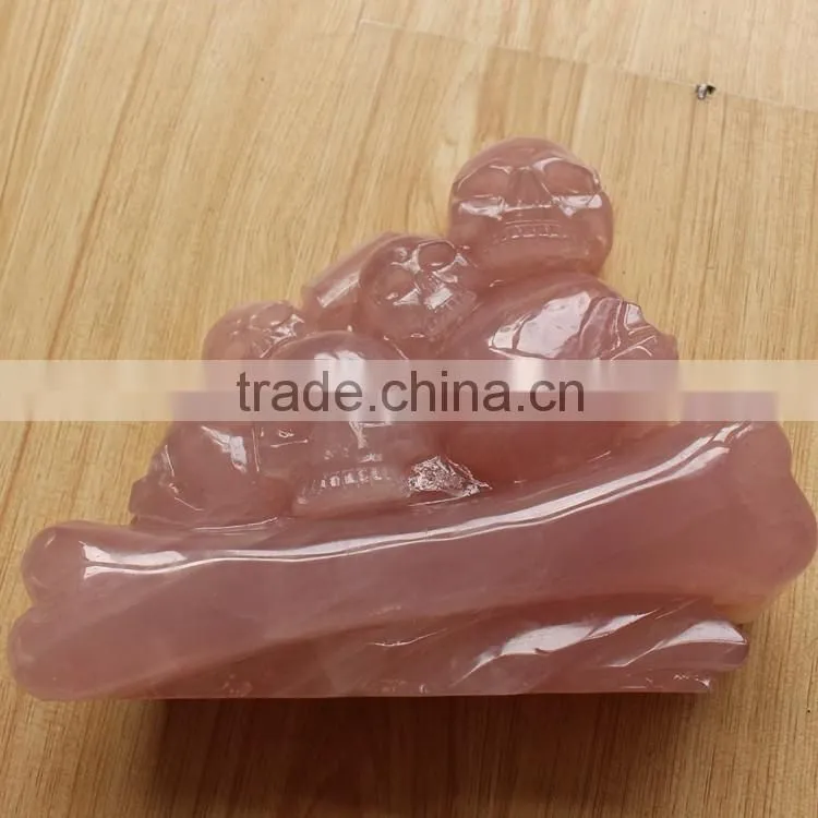 Top Quality Rose Quartz Crystal Multi Skulls Hand Carved