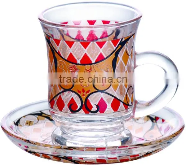 Customized glass coffee cup and saucer set