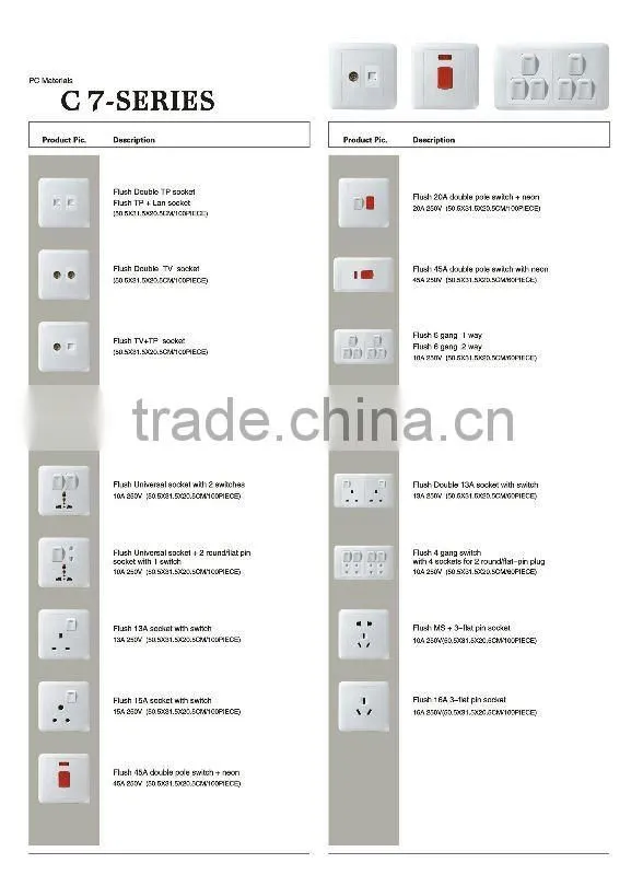 4 gang switch and 4 gang socket with Luminous lamp