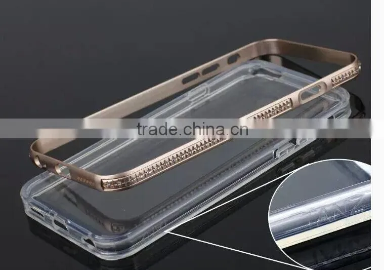 Aluminum Rhinstone Cover case diamond bumper+TPU cases cover for Samsung Galaxy S6 Edge, Diamond bumper case for Samsung S6