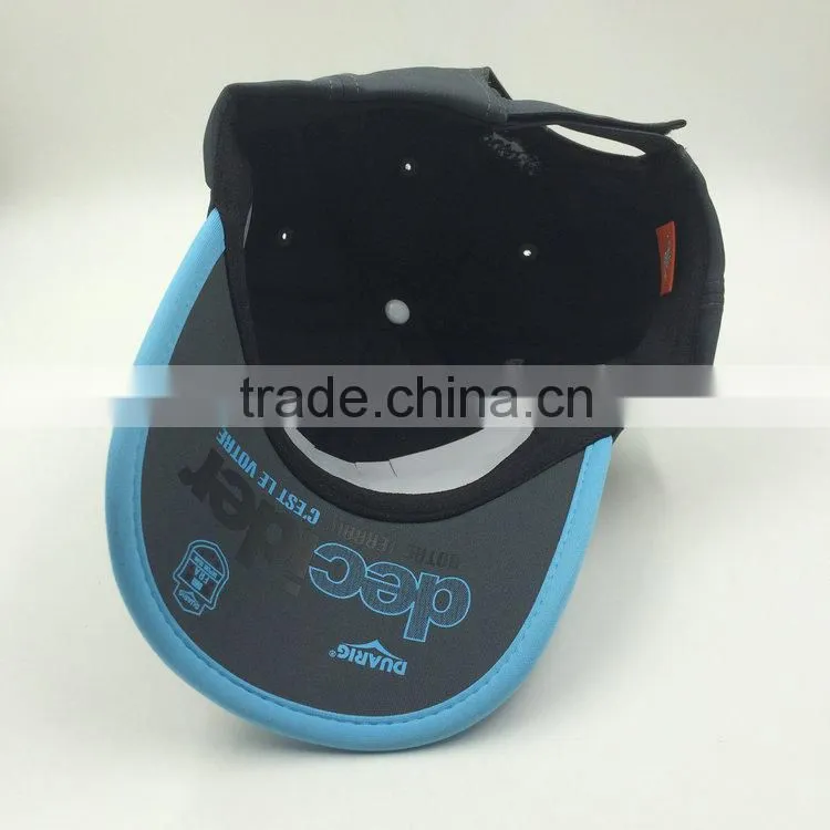 Cutomized rubber print black 5 panel baseball sports cap
