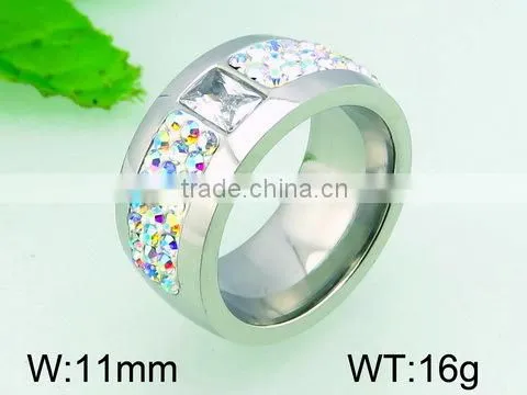 beautiful steel color rings multicoloured crystal stainless steel ring