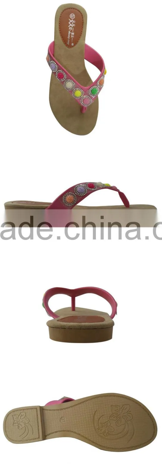 2016 fuzzy summer metal bead slipper for girls