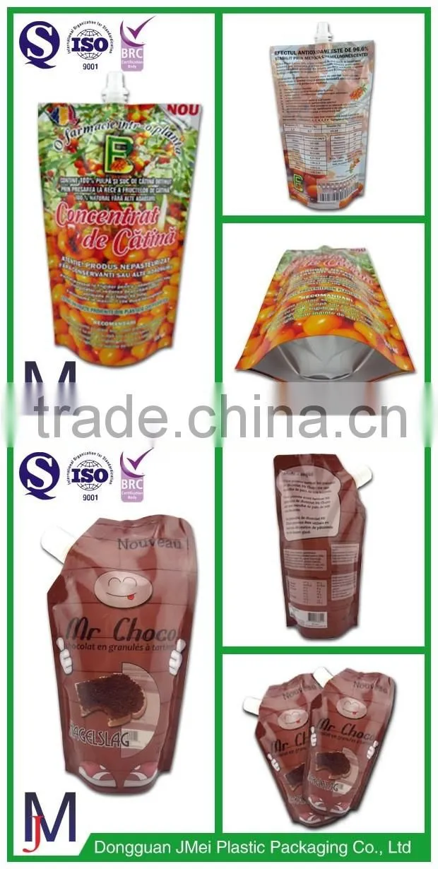 Made in china factory customized plastic stand up spout pouch/liquid self standing pouch with spout packaging