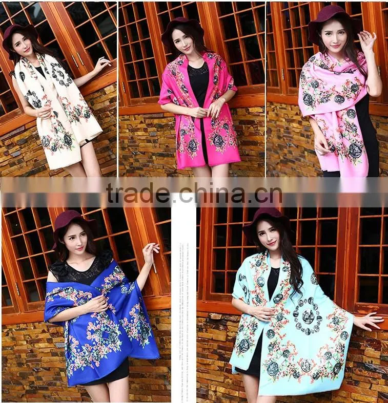 2016 New Design 100% Arcylic Women Ladies Winter Scarf Shawls Wrap Printed Coins and Floral Pattern Tassel