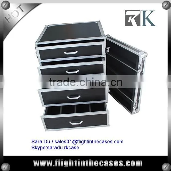 14U Rack Drawe Flight Case with Wheels, 4 Drawers-- 2 x 4U, 2 x 3U high