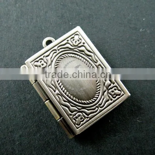 19x26mm vintage style antiqued silver brass book shape sqaure photo locket pendant charm DIY supplies 1193002