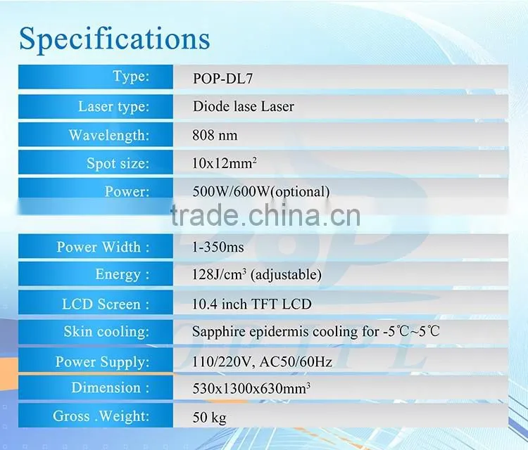 DLP7 808 diode Laser hair removal machine diode POP- DL7 808nm diode laser machine for POPIPL