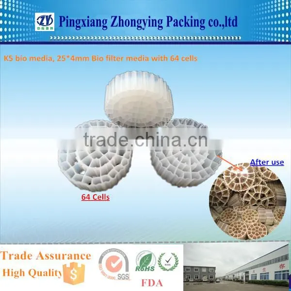2016 Advanced Mbbr Bio media with 64cells for water treatment(25*4mm)