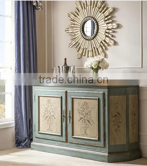 Hand Painted Classic Chest Of Drawers, Antique Living Room Cabinet With Veneer Top, Exquisite Wood Carved Curio Sideboard