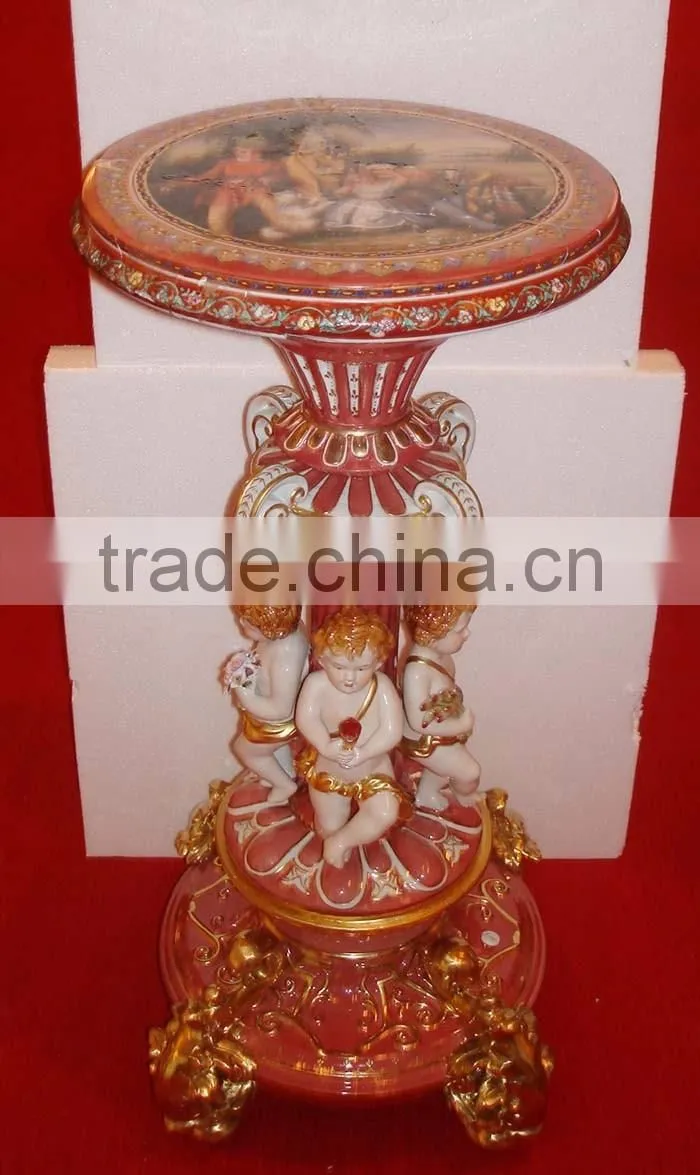 Adorable Cherubs Designed Porcelain Handicraft Small Round Table, Home Decorative Porcelain Art Table
