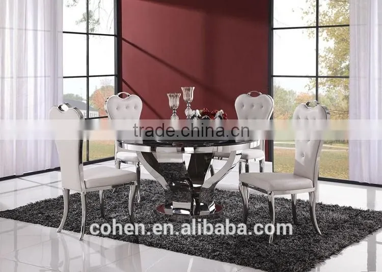 Hosehold 4 people round turntable marble top stainless steel furniture dining table and chairs with highest quality