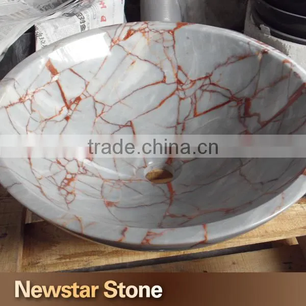 Chinese natural stone carved handmade beige marble sink