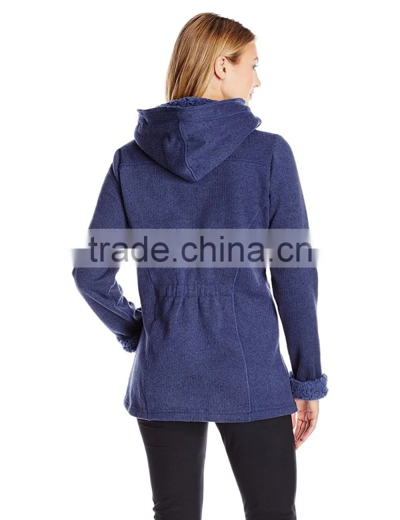 Women Casual Coat Winter Oversized Buttons Wooly Sherpa Feece Lining Women Hooded Mature Coat