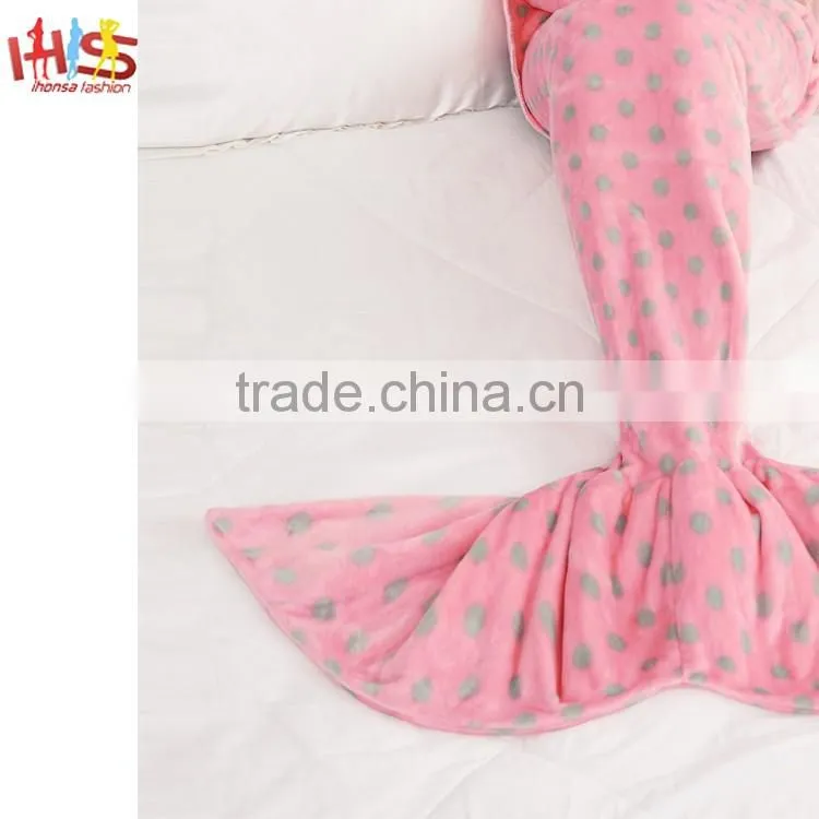 Pink Polka Dot Cute Mermaid Blanket Customize Mermaid Tail Blanket HSB7566