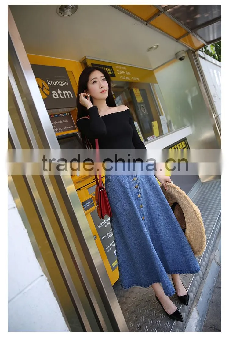 2017 new fashion ladies long denim skirts long jeans skirts