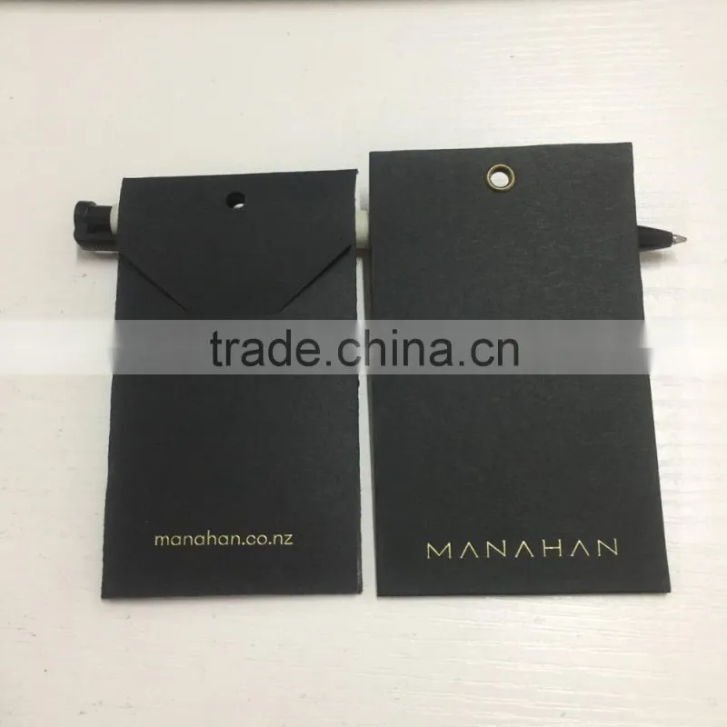 2017 custom high quality black cardboard paper hang tags with gold stamping logo