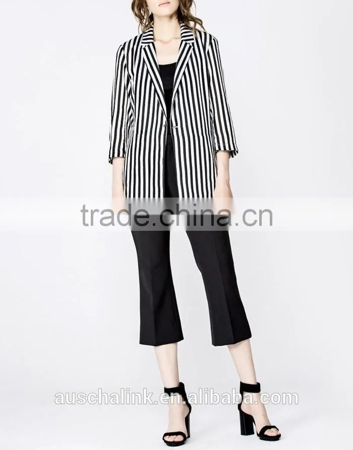 summer ladies designer black and white stripes coat customized