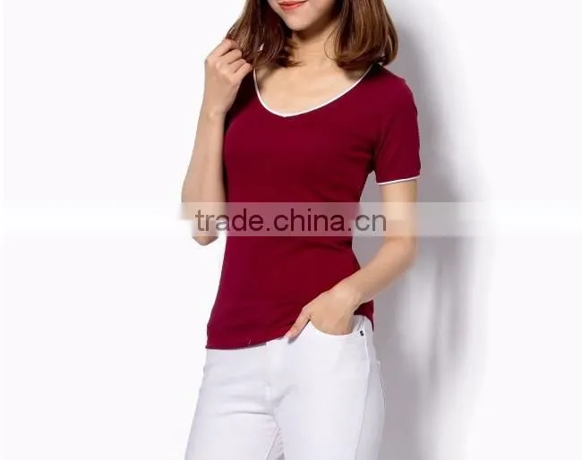 New fashion of blank t shirt for ladies, v-neck t shirt