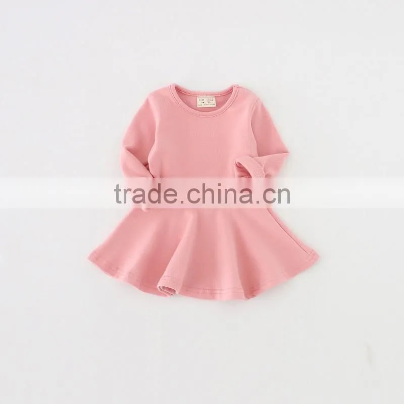 Hot selling baby girl dress solid color long sleeve dress little girl princess cotton autumn dresses