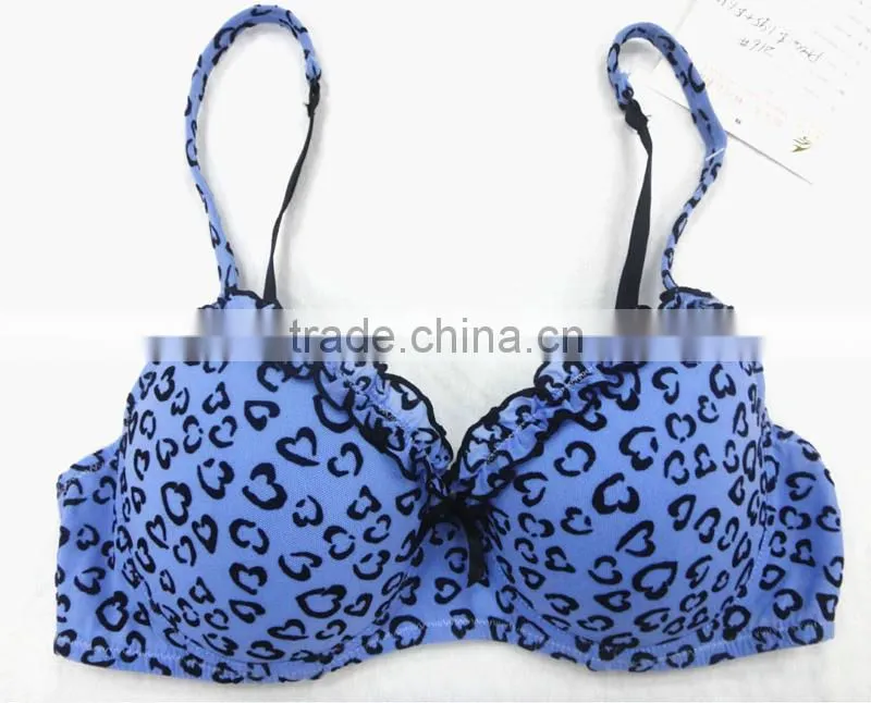 Stylish flock print sexy fancy lady bra with ruffle neckline www sexy