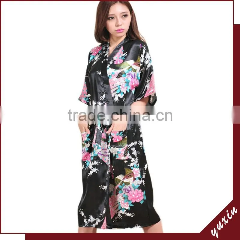 Wholesales silk Peacock Women Silk Kimono Long Robe WR018
