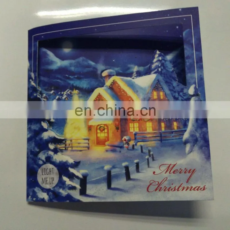 Cute funny handmade paper led light up greeting Christmas cards with button