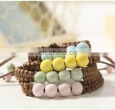 Fashion Ethnic Style Ceramic Bracelet Hand Woven Bohemia Jewelry Women 4 colors Beads with Bell Rope Chain