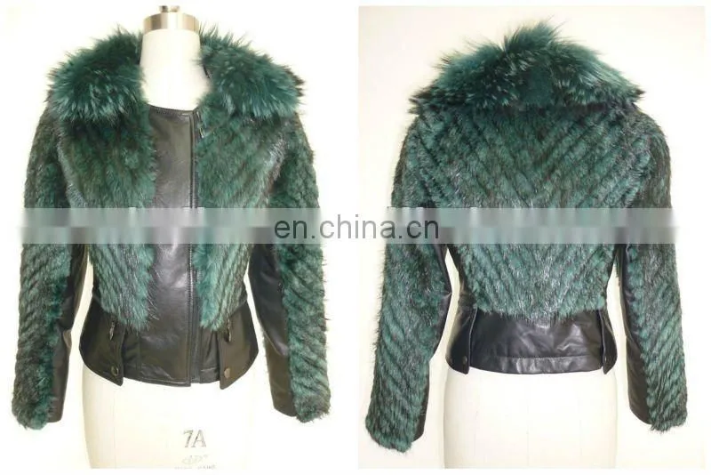 Fashion design ladies Lazy raccoon dog fur coat leather jacket