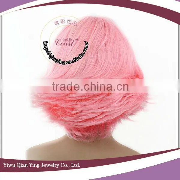 Cheap short pink synthetic beauty cosplay party wigs