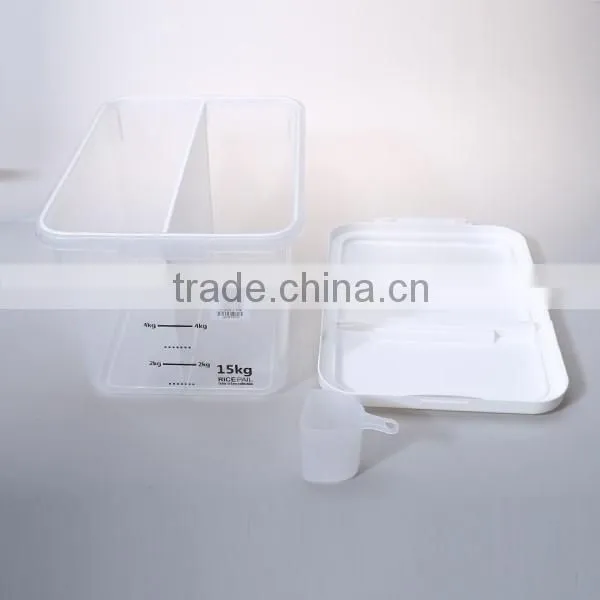 Transparent 15L Plastic Dry Food Container with Compartment