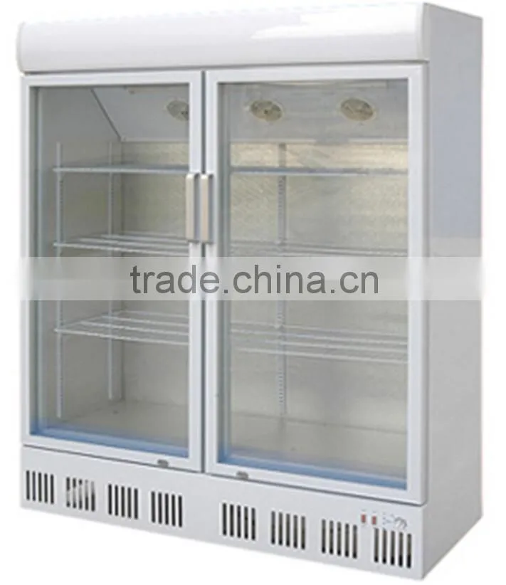 Double doors glass soft drink display refrigerator showcase refrigerator beverage upright cooler