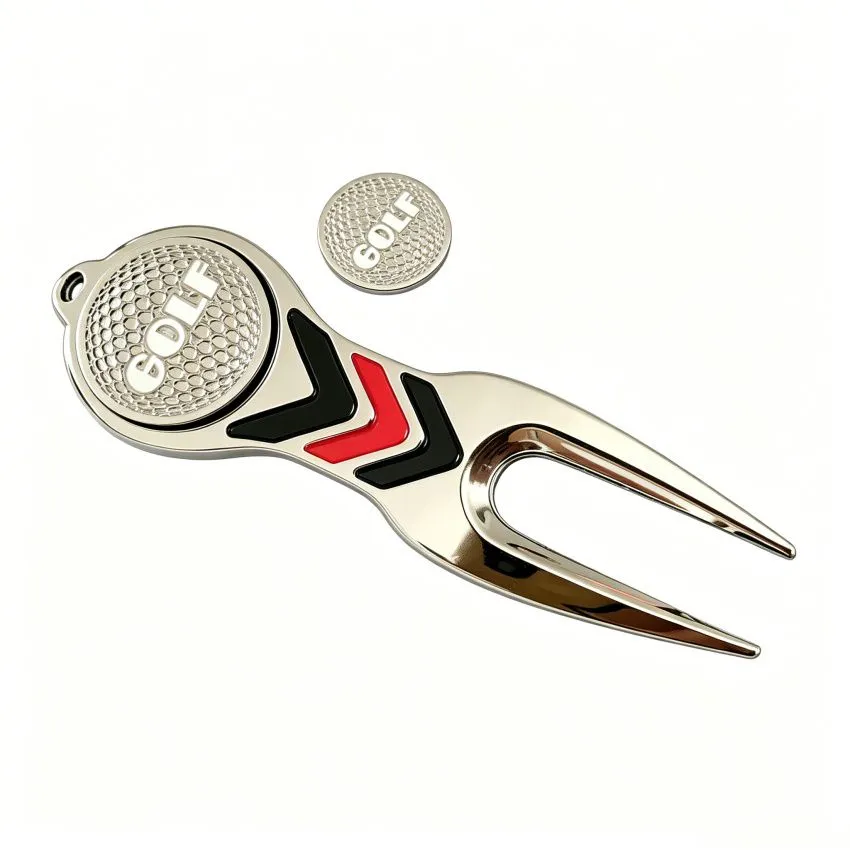 Zinc Alloy Multifunctional Golf Divot Tool, Metal Golf Pitch Fork For Turf Repair, Custom Golf Acces