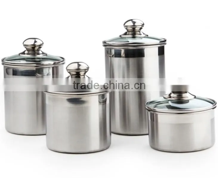 5'' stainless steel airtight canister set with Glass Lid